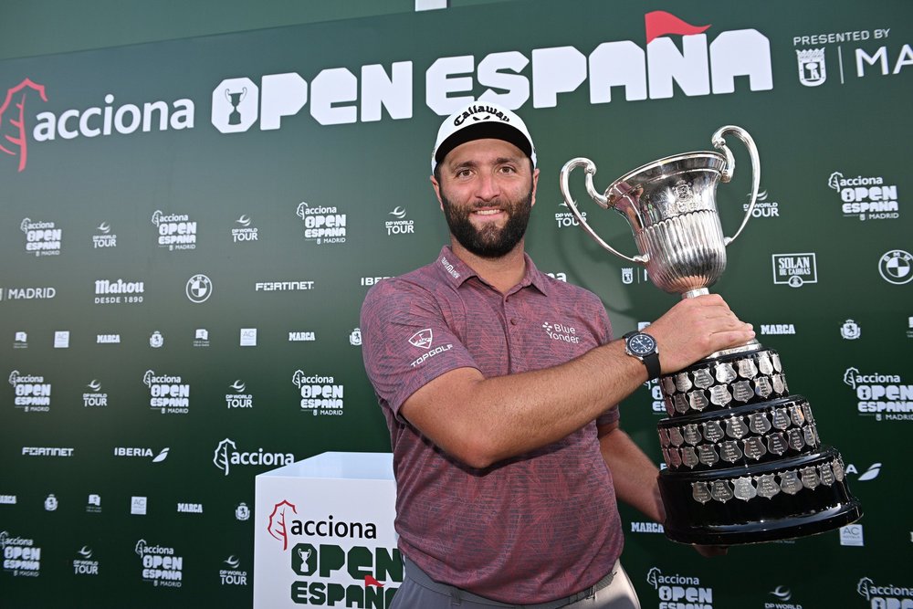 Jon Rahm of Spain pictured with the trophy after winning on Day Four of the acciona Open de Espana