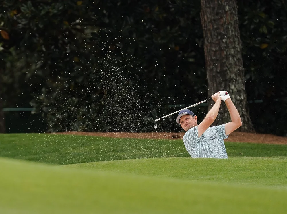 Justin Rose of England plays his second stroke No. 18 during Round 2 of the Masters at Augusta National Golf Club, Friday, April 9, 2021.  Picture: Augusta National Golf Club
