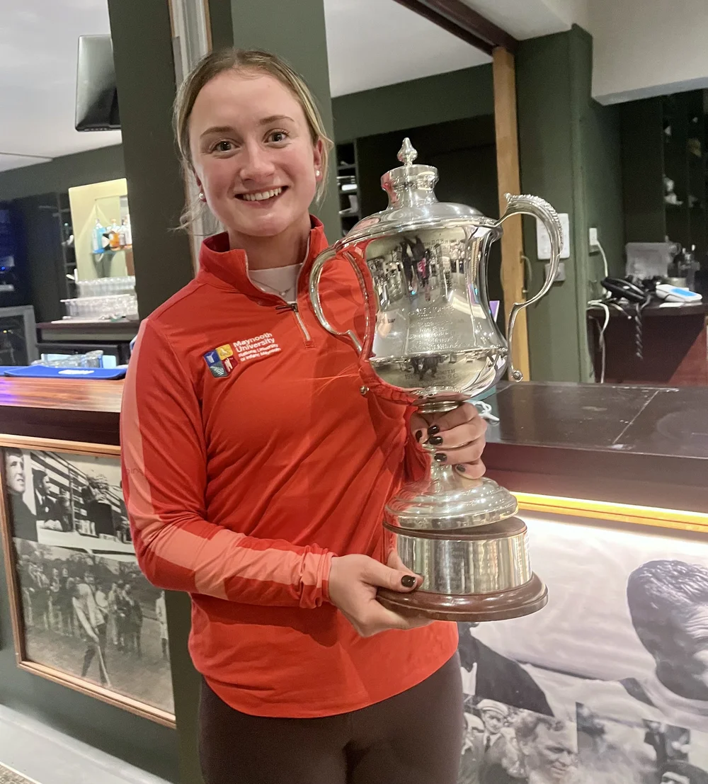 Rossmore’s Kate Dwyer with the Woodbrook Ladies’ Senior Scratch Cup. Picture: IrishGolfDesk.com