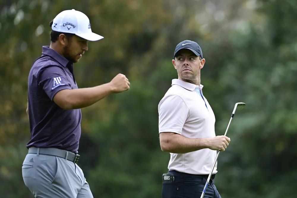Xander Schauffele and Rory McIlroy and the Masters in 2020. Picture: Augusta National