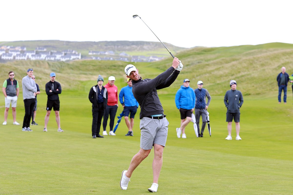  Peter O'Keeffe (Douglas) putts out during the quarter-finals of the Pierse Motors-sponsored South of Ireland Championship at Lahinch Golf Club. Picture: Niall O'Shea 