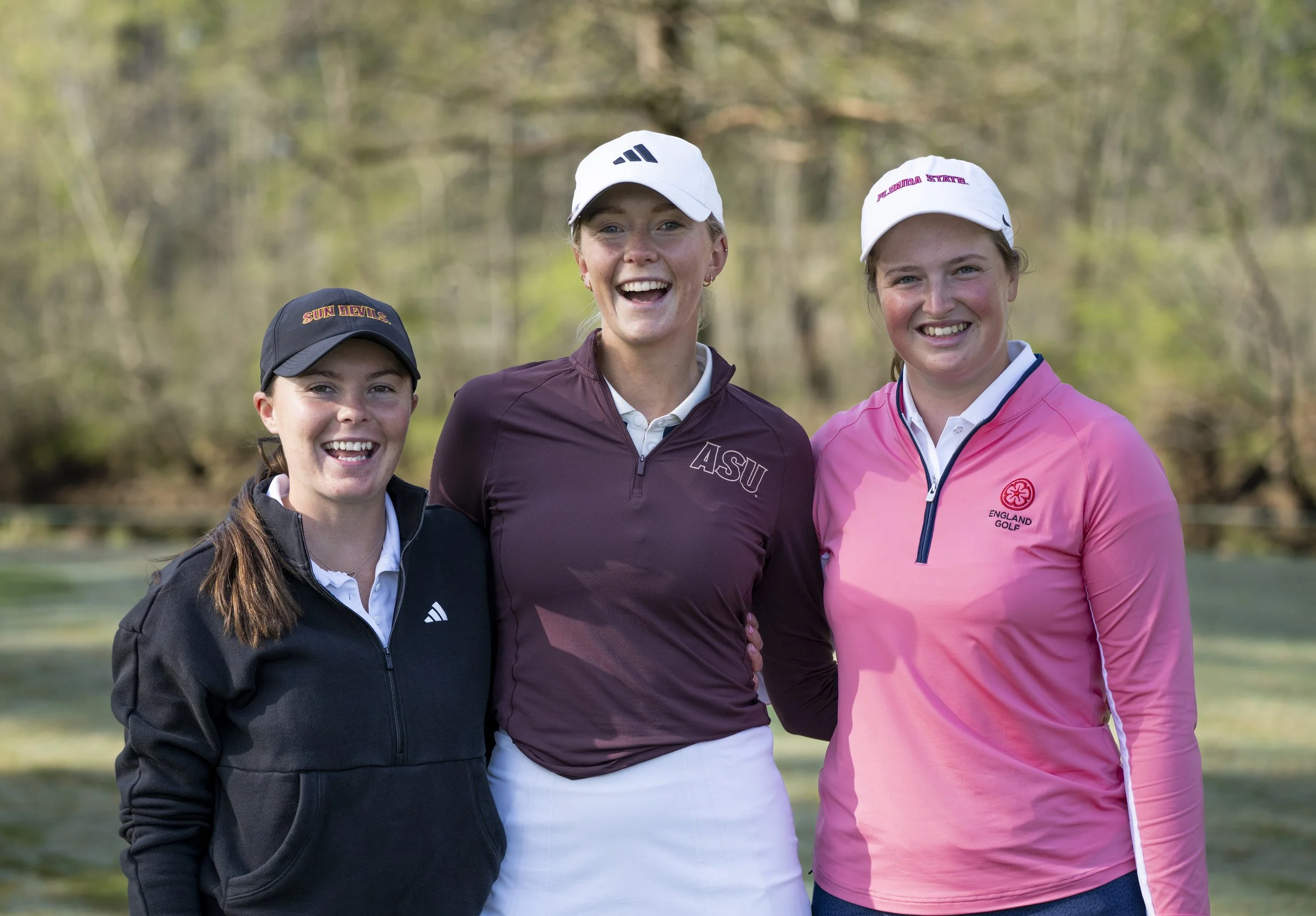 Beth Coulter of Ireland, Patience Rhodes of England, and Augusta National Women’s Amateur Champion Lottie Woad of England during a practice round prior to the Augusta National Women's Amateur at Champions Retreat Golf Club, Tuesday, April 01, 2025.