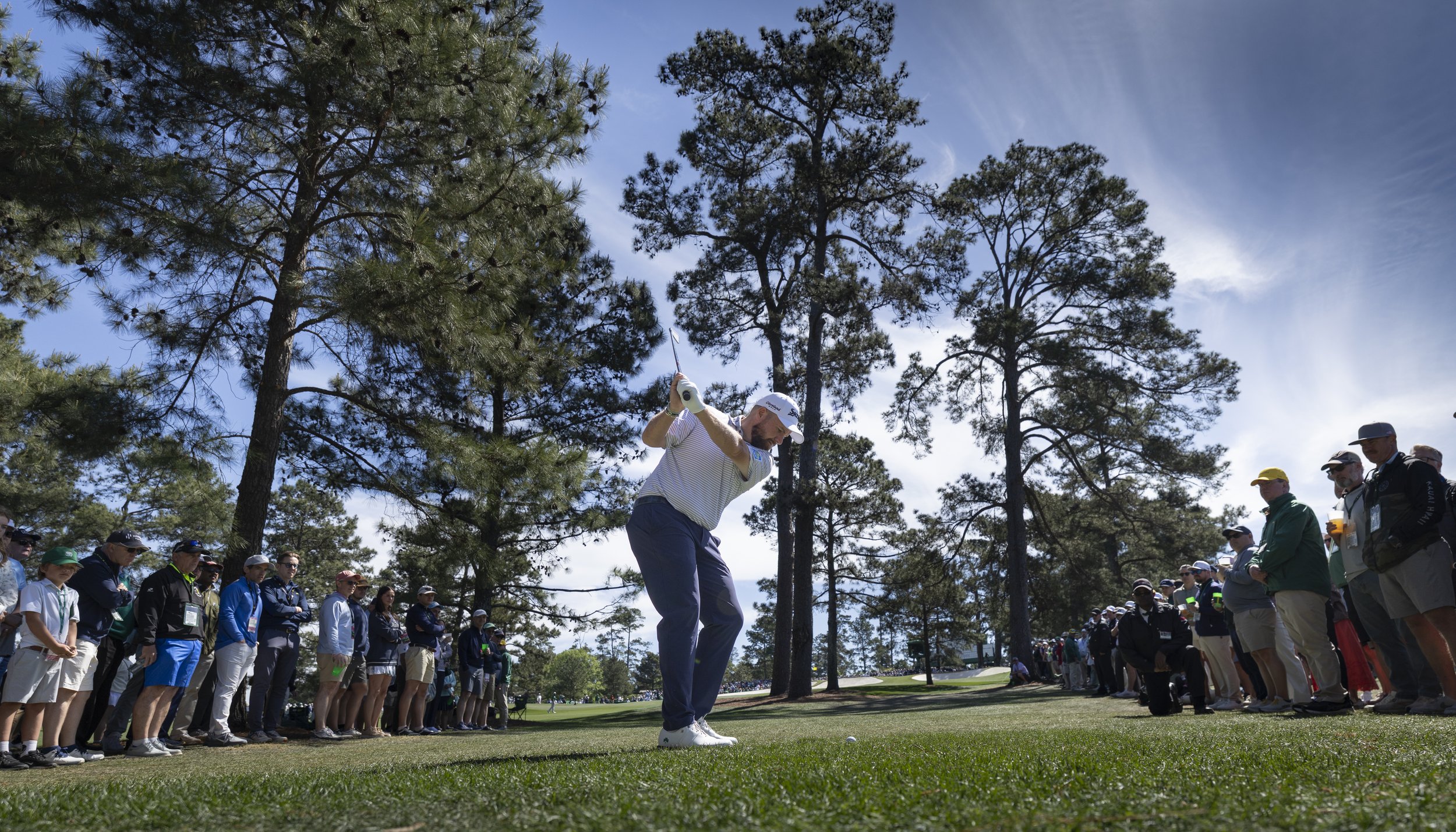 Shane Lowry of Ireland plays a stroke on No. 7 during the first round of the Masters at Augusta National Golf Club, Thursday, April 09, 2026.
