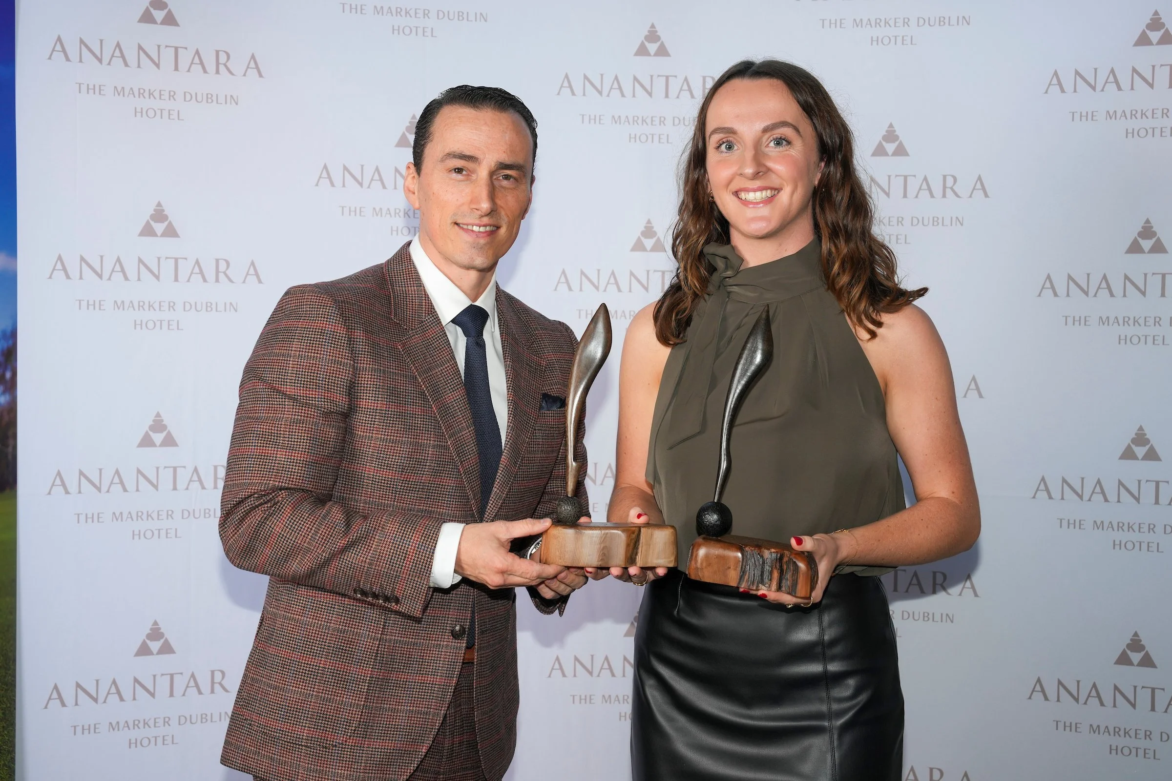 Ludo de Jong, General  Manager Anantara The Marker Dublin, Lauren Walsh at the Irish Golf Writers Association Awards in Anantara The Marker, Dublin, Ireland.  16/12/2025. Picture Fran Caffrey / Golffile.ie