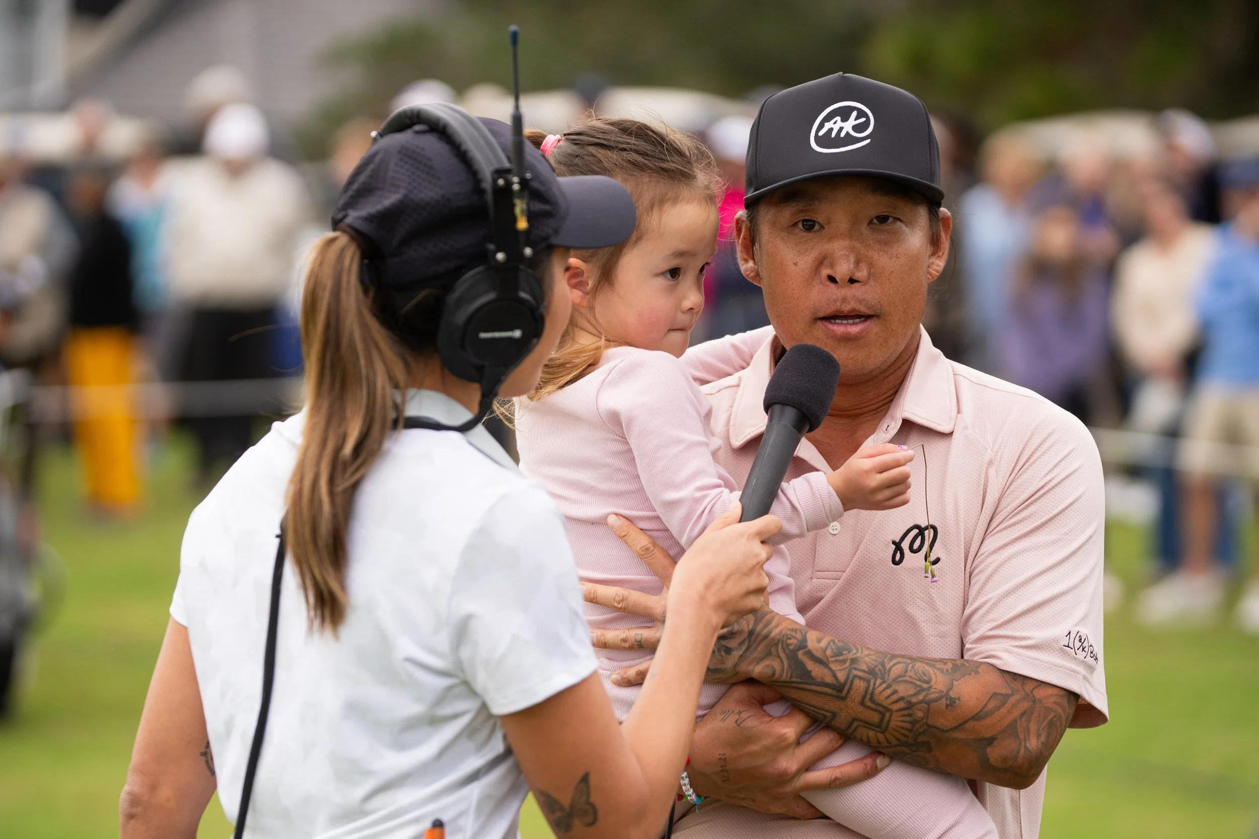 Third place champion, Anthony Kim interviews following the final round of the LIV Golf Promotions at Black Diamond Ranch on Sunday, January 11, 2026 in Lecanto, Florida. (Photo by Mike Stobe/LIV Golf)