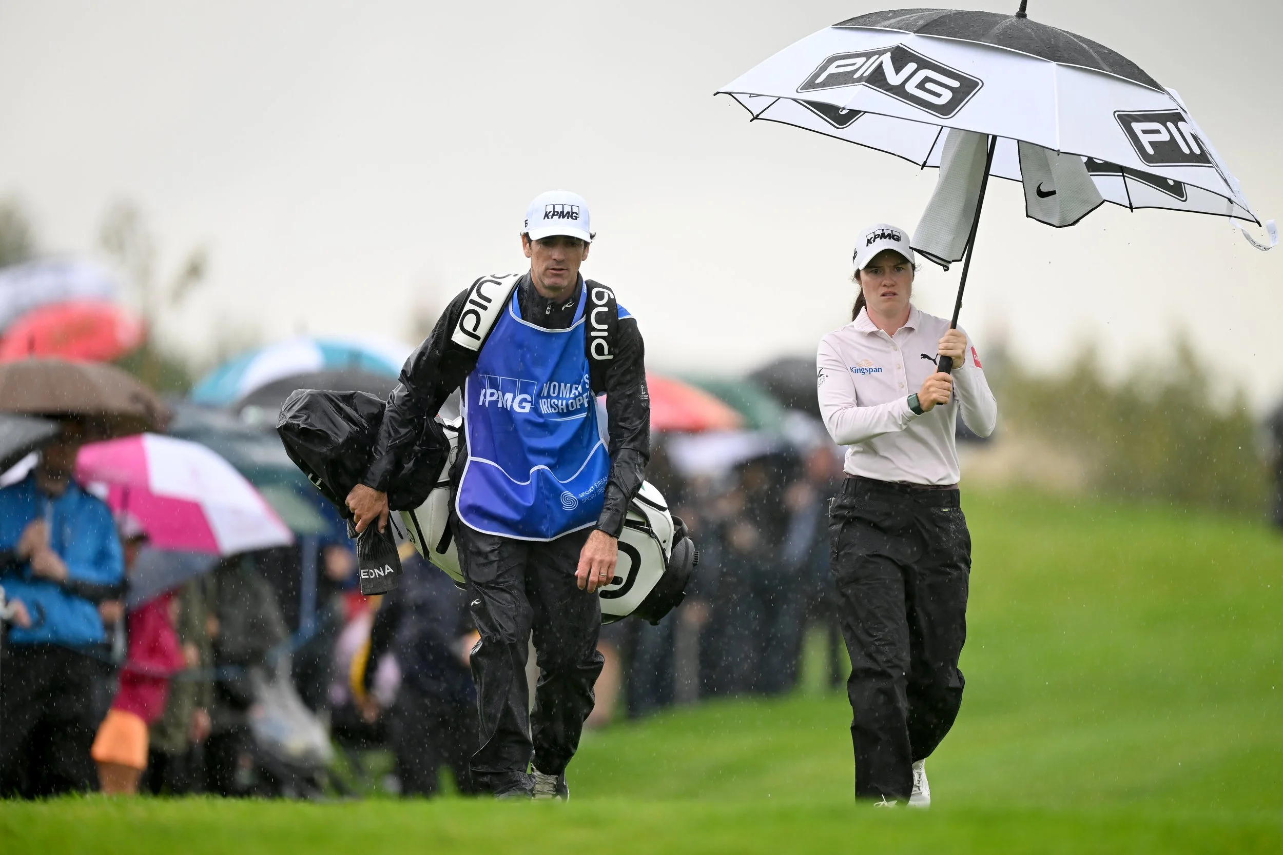 Leona Maguire and caddie Simon Keelan. Credit: Mark Runnacles/LET