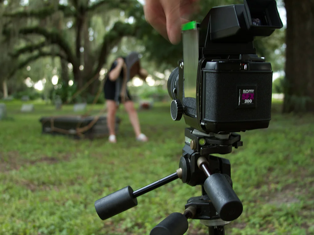 On location, seconds away from burning a roll for the B&W "Inflame Thy Heart" series.