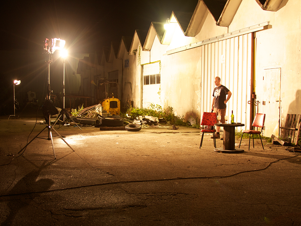 On location, using myself as a lighting model for the B&W "Ash Angel" series.