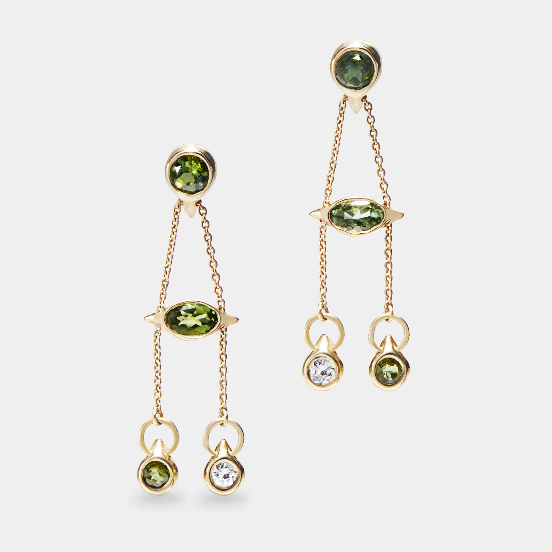 Temple Earrings with Green Tourmaline