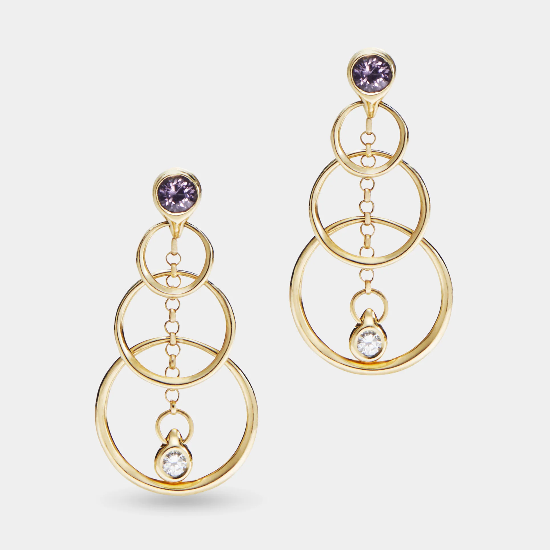 Cascading Hoop Earrings with Purple Spinel