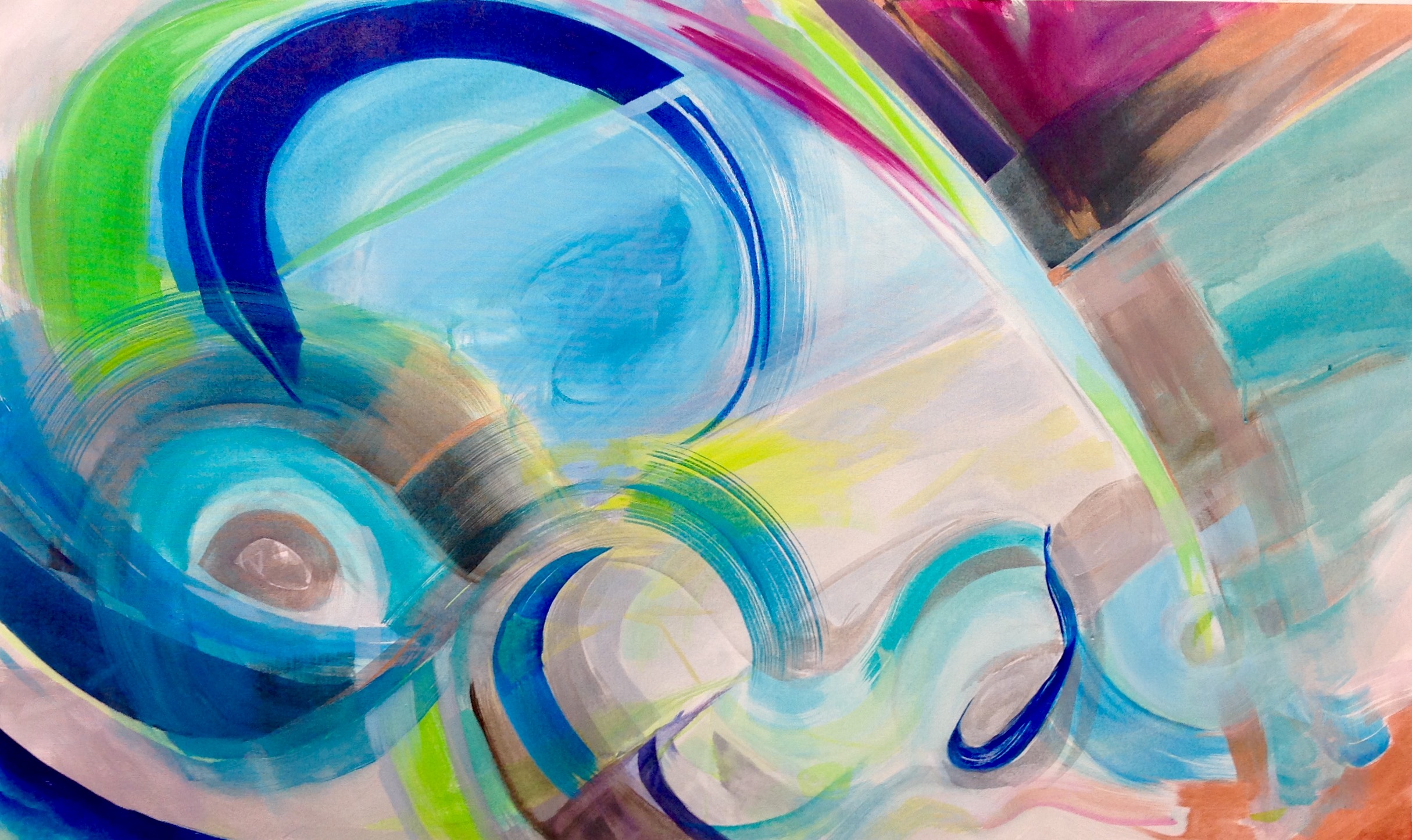 "Water's Light", 2017 copyright, Kati Bujna, 30" x 50" x 2", Acrylic, Graphite on canvas.