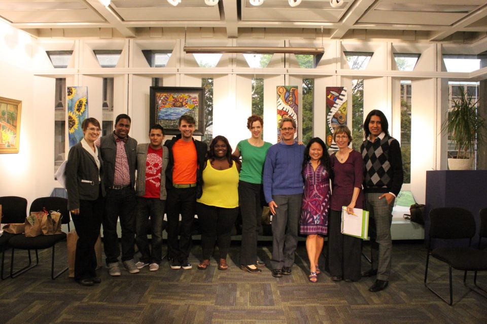 UIC cast photo for the original staged reading. Megan Carney, Lawrence Carter, Max Demian, Jonathan Mayo, Kayla Pulley, Meg Elliott, Brenden Kelly, Jenny Korn, Liz Cloud, Moises Villada.