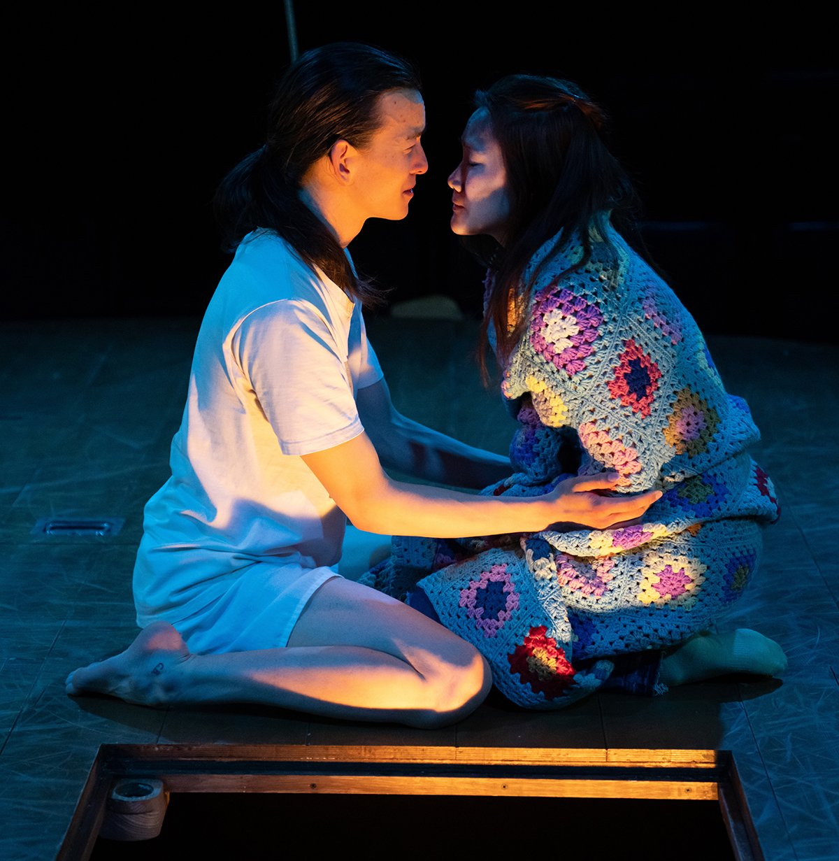 Pictured in a scene from NAATCO's Off-Broadway Premiere of ROMEO AND JULIET by Hansol Jung, Co-Directed by Hansol Jung & Dustin Wills Major Curda as Romeo and Dorcas Leung as Juliet. Photo credit Julieta.jpg