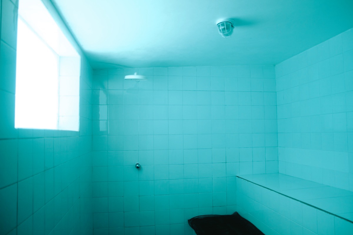 SAUNA A VAPOR COM CHUVEIRO: DÁ PRA TIRAR ALTAS FOTOS DA GALERA NA PISCINA ENQUANTO VOCÊ RELAXA AQUI