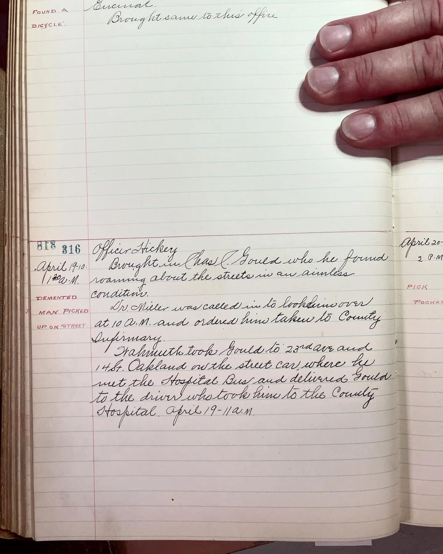 Been volunteering at Alameda Historical Museum. So much local history on every shelf. A couple entries from the 1910 Alameda police blotter. Meeting some rad people✨. We will wear gloves next time promise