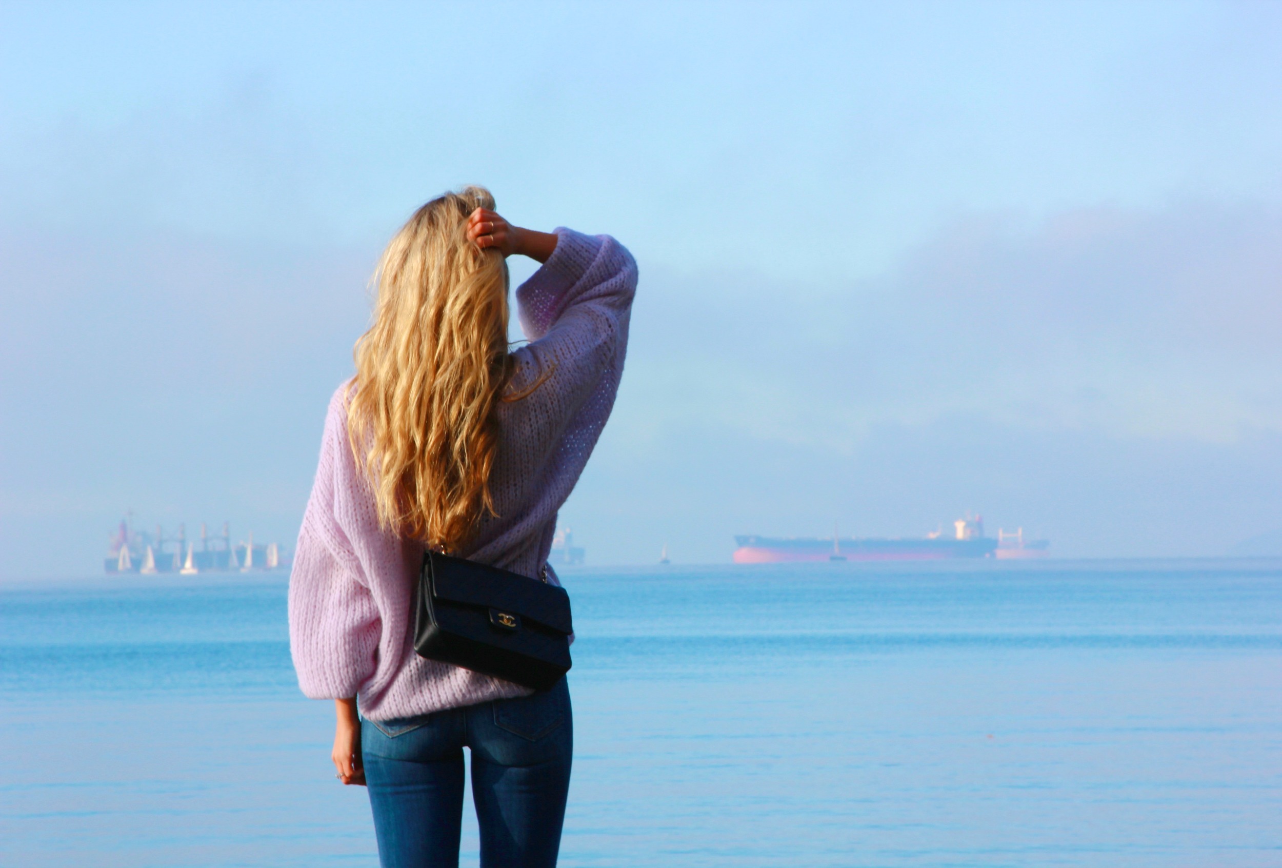 Free People Sweater , Paige Denim Jeans, Chanel Bag via Rice and Beans Vintage , Céline Shades