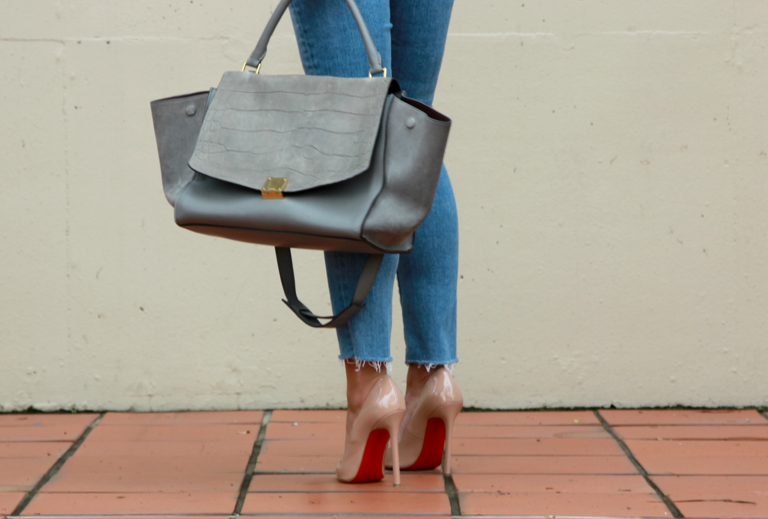 Céline Bag via The Real Rea l Wish Top, Paige Denim, Christian Louboutin Pumps