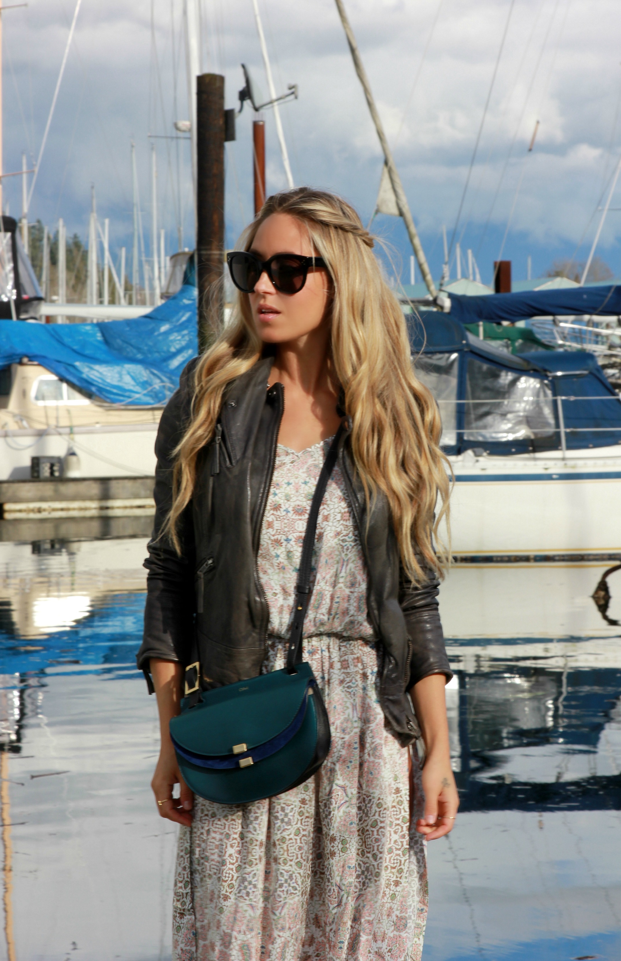 Chloé Bag via Love That Bag Muubaa Jacket, Auguste The Label Dress , Céline Sunglasses, Isabel Marant Boots