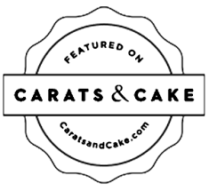 Logo for Carats & Cake featuring a circular badge design with the text 'Featured on Carats & Cake' and the website caratsandcake.com