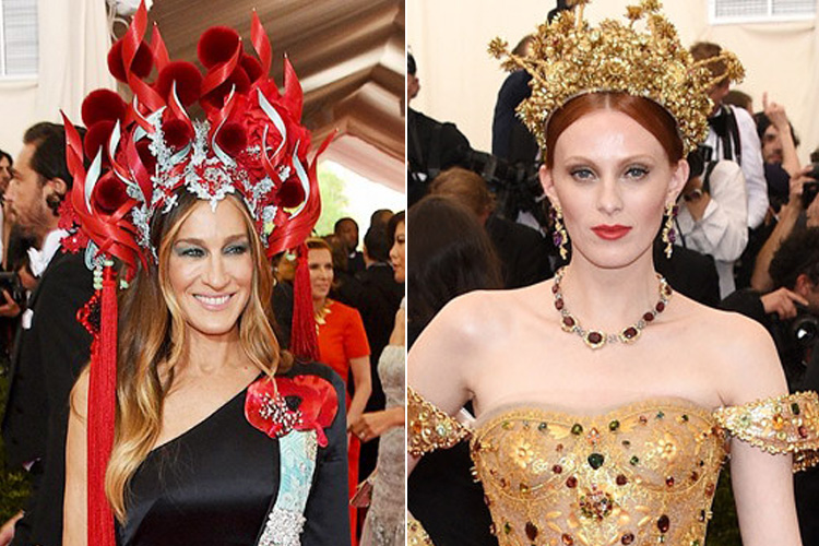  Sarah Jessica Parker in Philip Tracey hat &amp; H&amp;M dress Karen Elson in Dolce &amp; Gabbana 