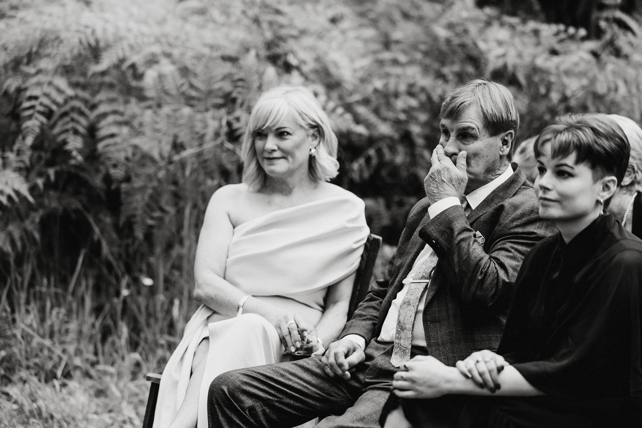 Intimate Forest Wedding - Sinclairs Gully Winery 17 - parents watching ceremony.jpg