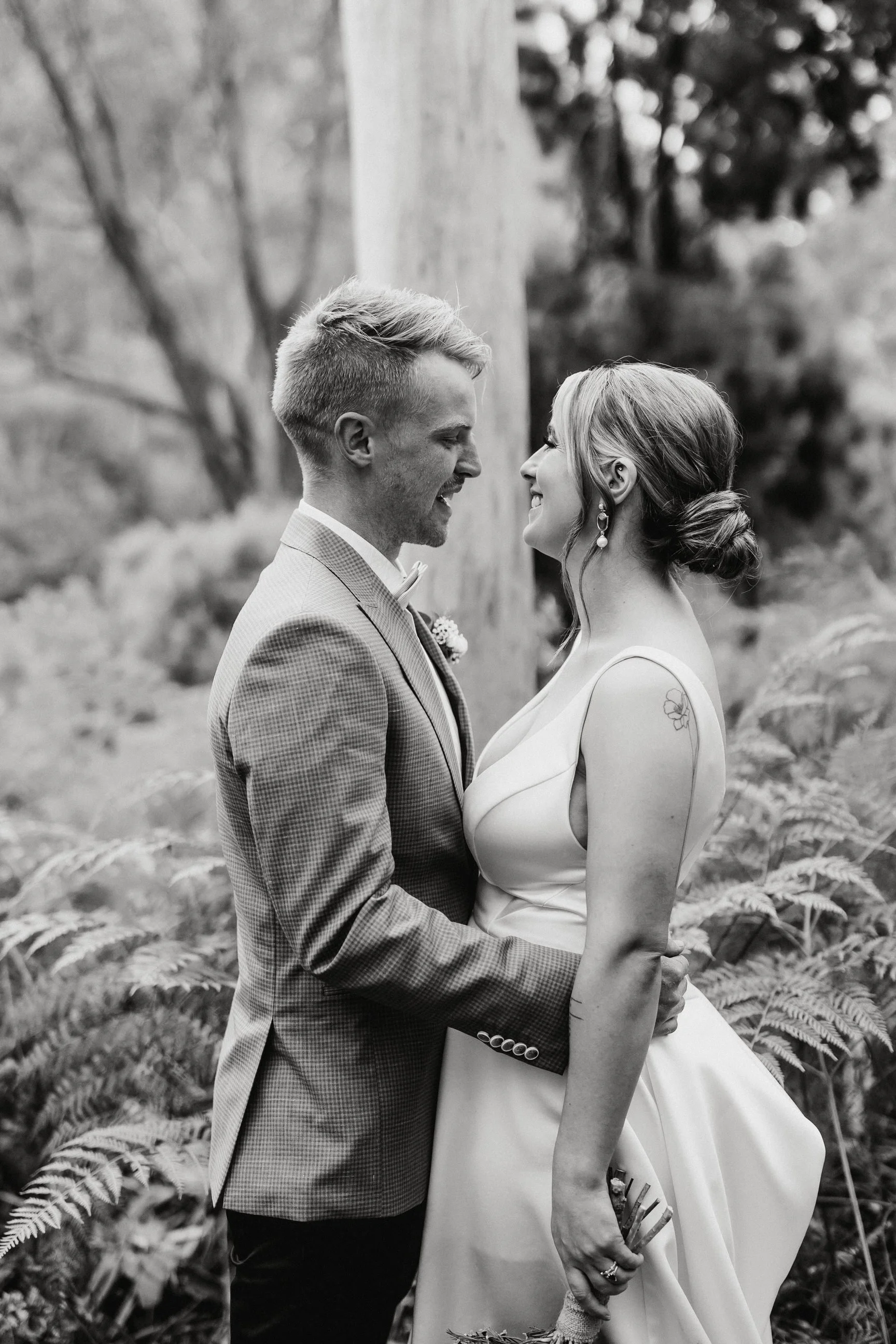 Intimate Forest Wedding - Sinclairs Gully Winery 39 - couple portraits in ghost gum forest.jpg
