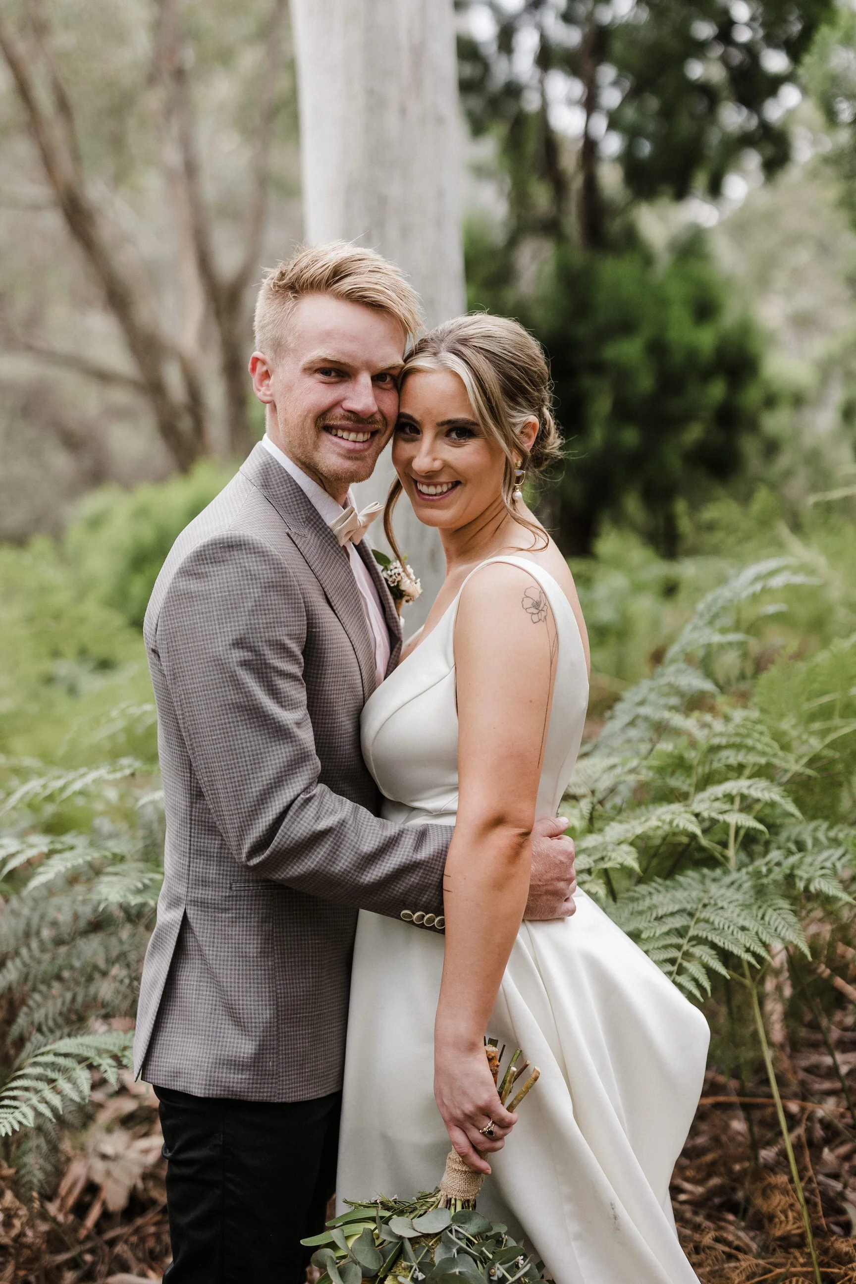 Intimate Forest Wedding - Sinclairs Gully Winery 40 - couple portraits in ghost gum forest.jpg