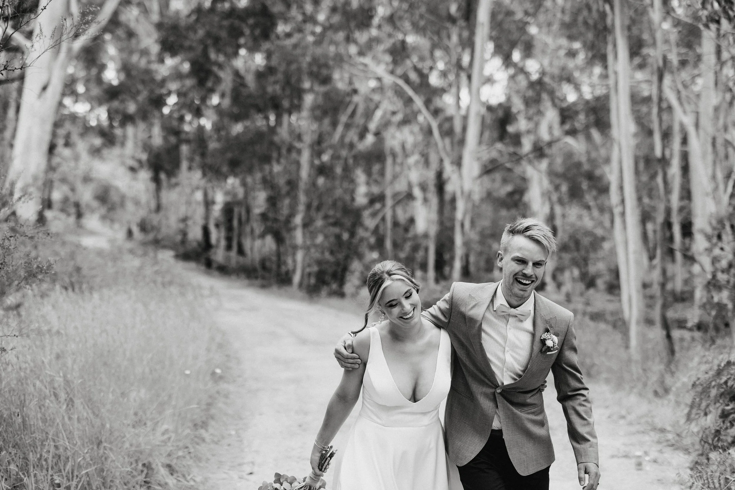 Intimate Forest Wedding - Sinclairs Gully Winery 43 - couple portraits on dirt road.jpg