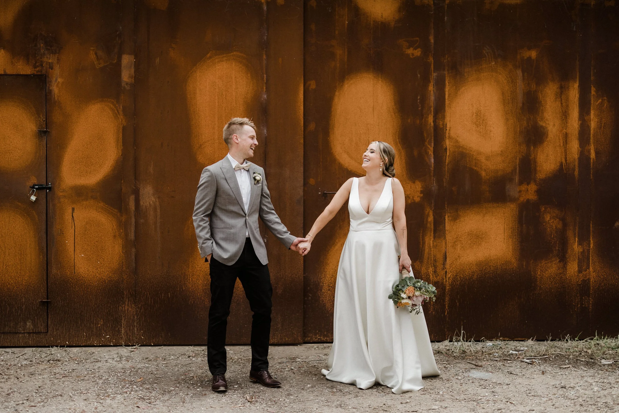 Intimate Forest Wedding - Sinclairs Gully Winery 55 - couple portraits sinclairs rust wall.jpg