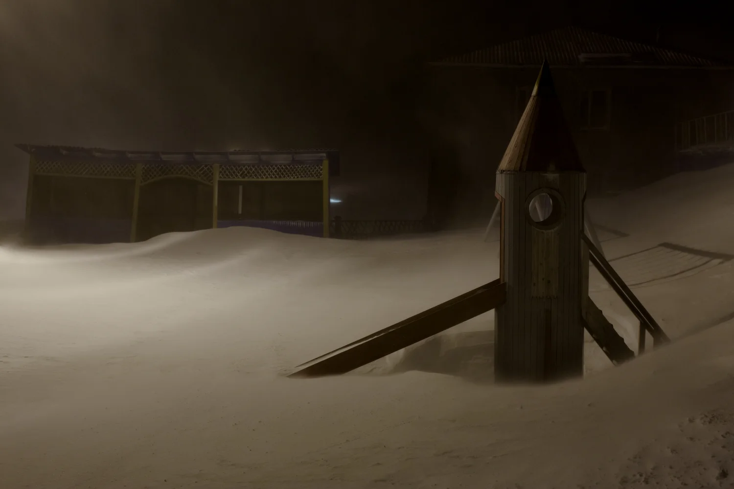    The playground outside the school.   