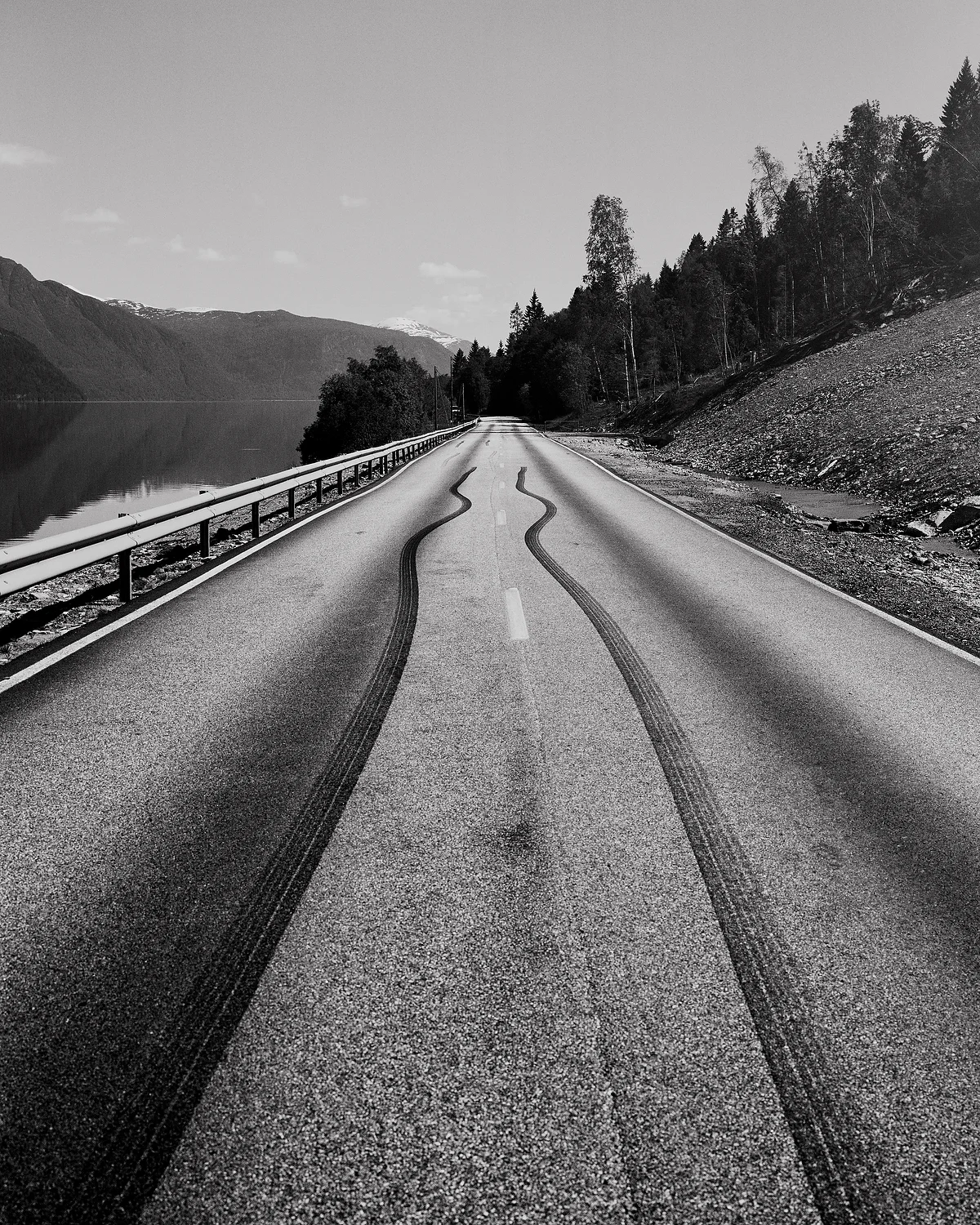   European Route E39   European Route E39 is a 1360 km long north-south road running from Trondheim in Norway to Aalborg in Denmark. These images were made along the road with an old large format camera in 2015. The photo story was first published in