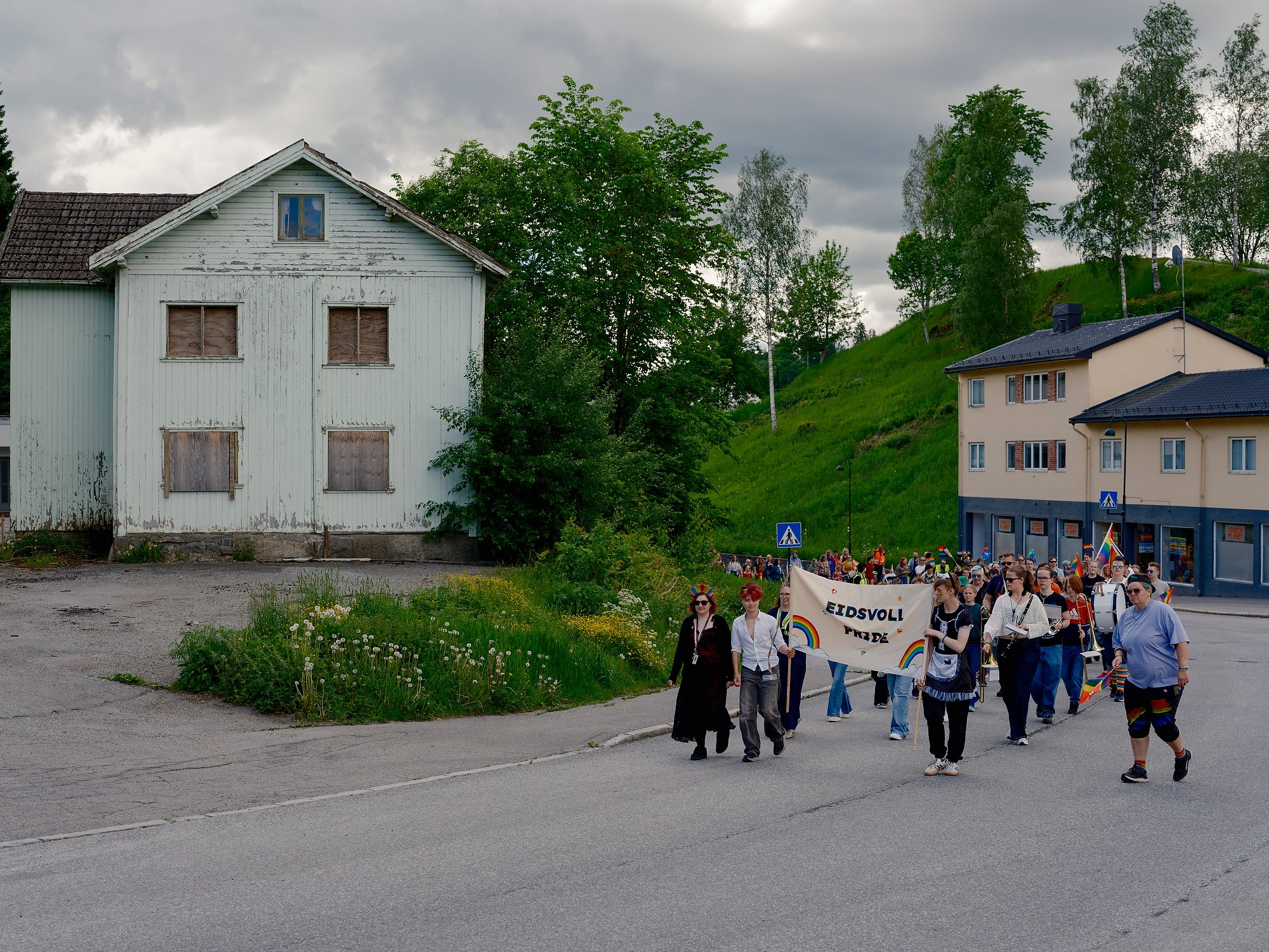   Participants in the local Pride parade in Eidsvoll, June 2026.  