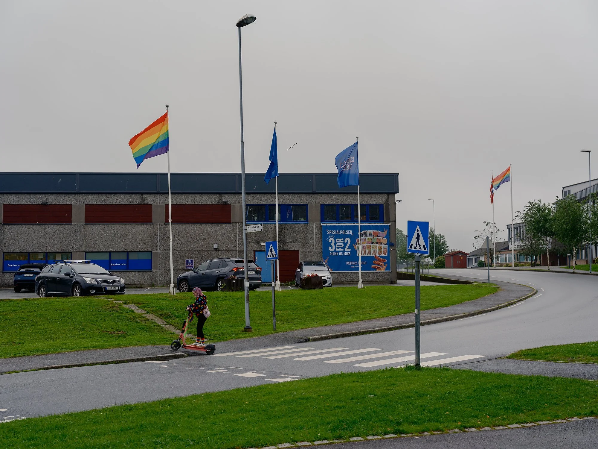   A rainbow flag outside a supermarket in Alver, June 2026.  