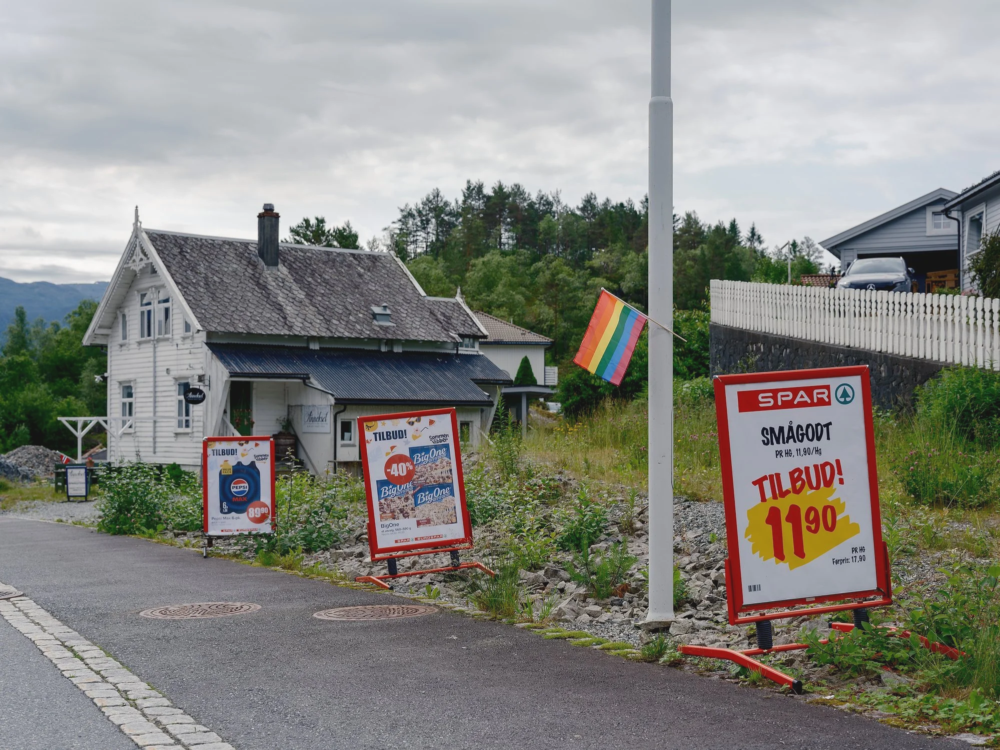   Pride decorations in Samnanger, June 2026.  