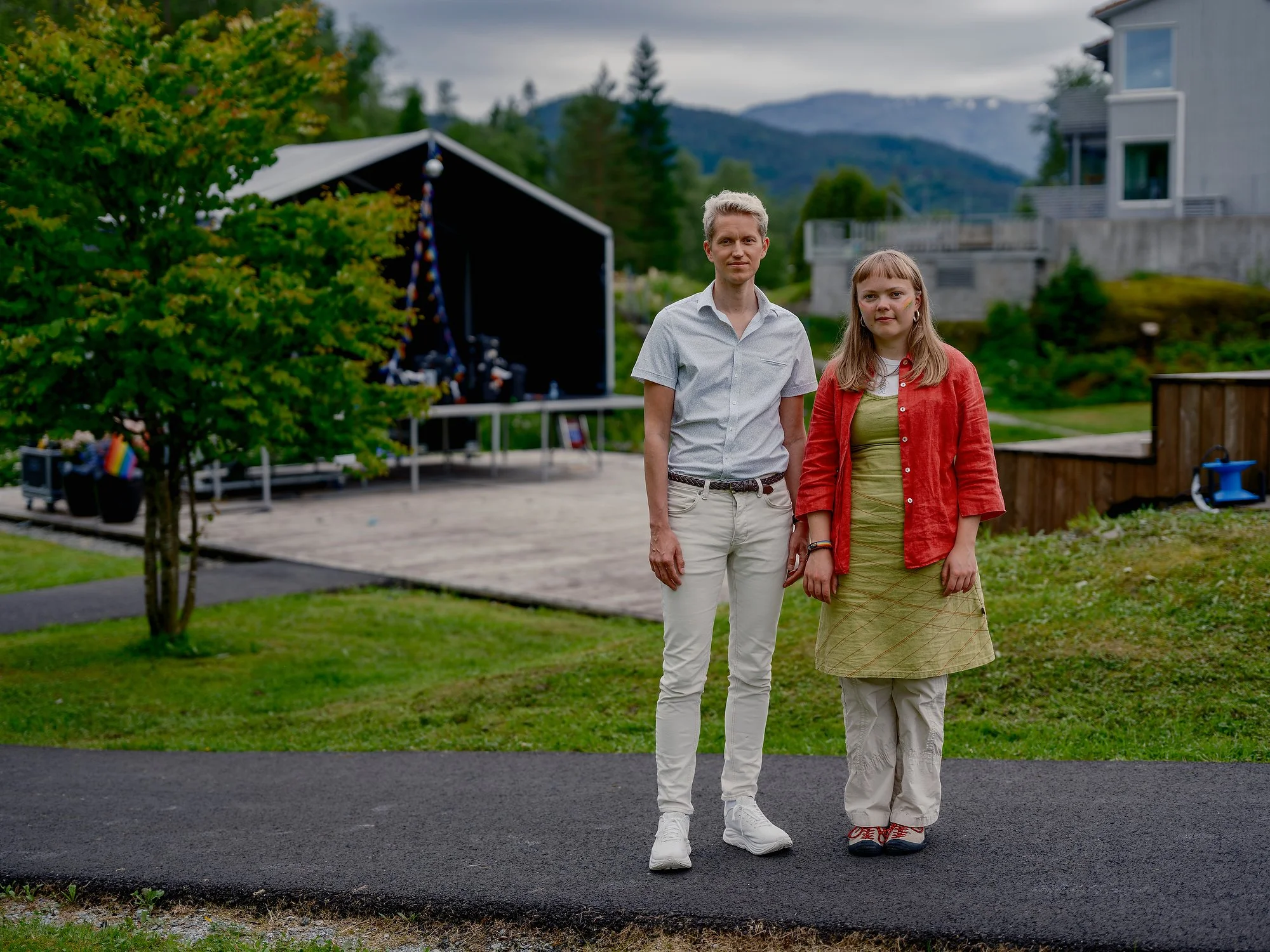   Stian, 35, and Frøya, 24, at Samnanger Pride, June 2026.   