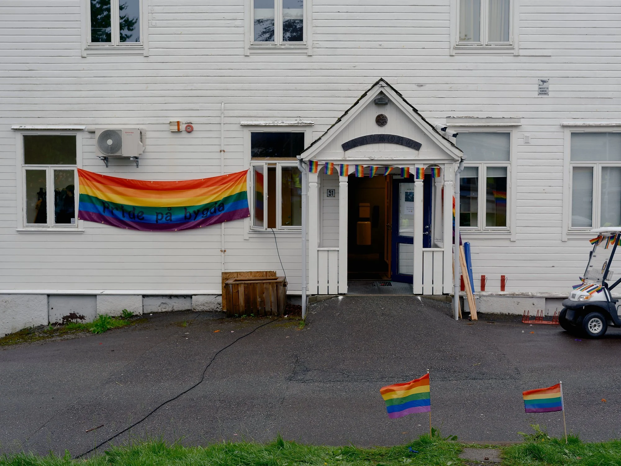   Pride decorations at Meland, June 2026.  