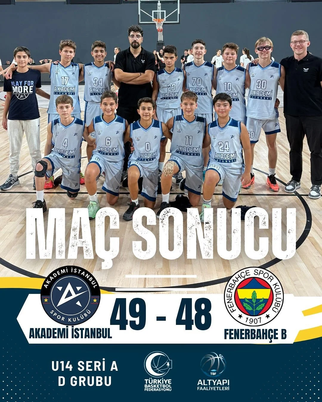 U14 ve U16 TAKIMLARIMIZDAN KRİTİK GALİBİYETLER !
Seri A liginde mücadele eden ve 2012 doğumlu oyuncularımızdan oluşan U14 takımımız, grup sıralaması için çok kritik olan maçta Fenerbahçe B'yi 49-48 yenerek, grup lide