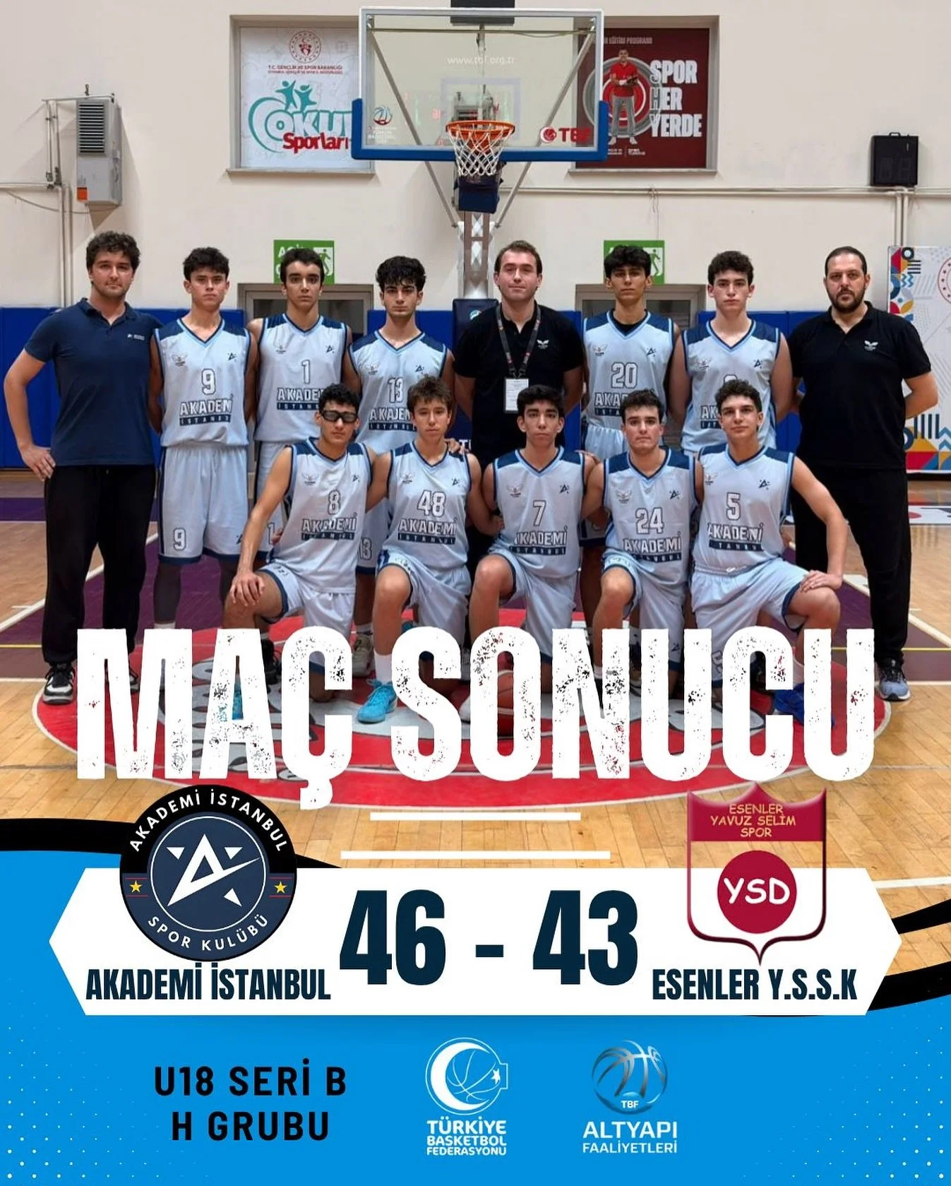 U18 TAKIMIMIZ GALİBİYETLE BAŞLADI !
TBF Seri B liginde mücadele eden ve 2008-2009 doğumlu oyuncularımızdan oluşan U18 takımımız, ligin ilk maçında Esenler Yavuz Selim SK ile karşı karşıya geldi. Maç boyunca çekişmenin olduğ