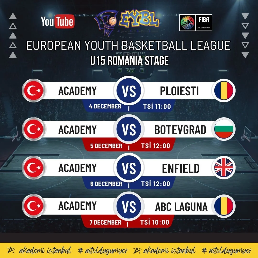 FIBA onaylı Avrupa Altyapı Basketbol Ligi&rsquo;nde (@eybl_official ) U-15 kategorisinde &uuml;lkemizi temsil eden 2011 jenerasyonu takımımız, 4 Aralık Perşembe g&uuml;n&uuml; başlayacak olan EYBL ilk etap ma&ccedil;ları i&ccedil;in &ccedil;arşamba g