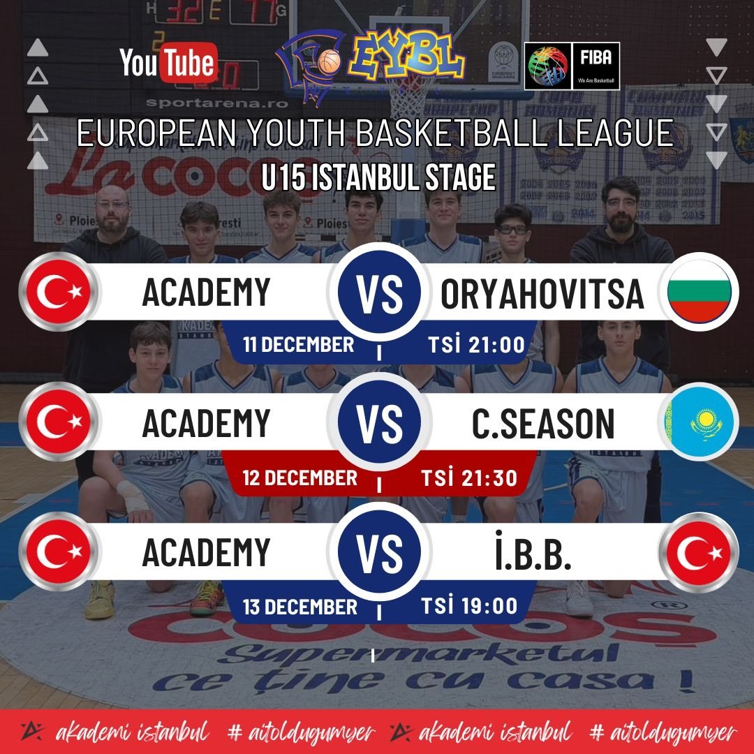 FIBA onaylı Avrupa Altyapı Basketbol Ligi&rsquo;nde (@eybl_official ) U-15 kategorisinde &uuml;lkemizi temsil eden ve namağlup yoluna devam eden 2011 jenerasyonu takımımız, 11 Aralık Perşembe g&uuml;n&uuml; başlayacak olan EYBL ikinci etap ma&ccedil;