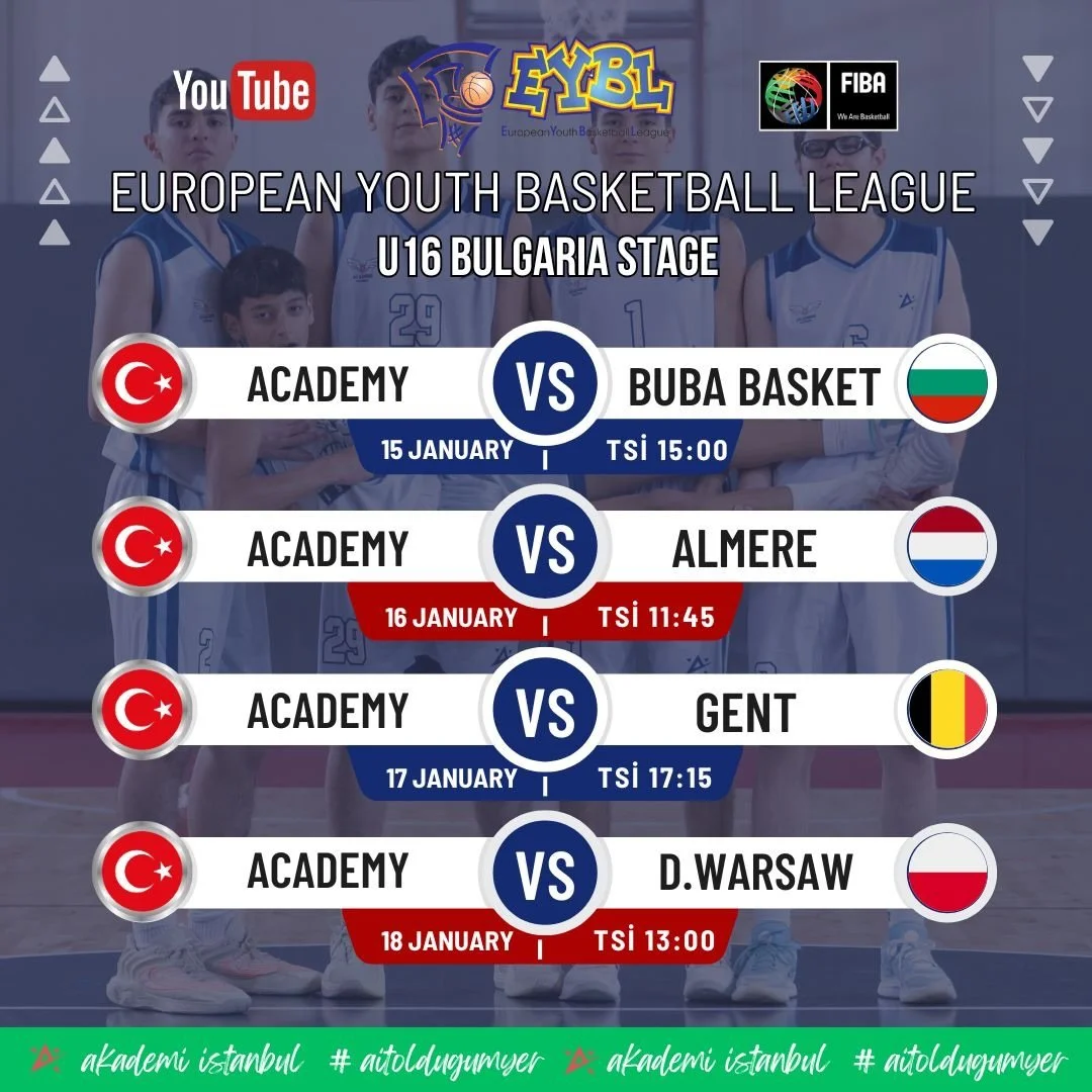 FIBA onaylı Avrupa Altyapı Basketbol Ligi&rsquo;nde (@eybl_official ) U-16 kategorisinde &uuml;lkemizi temsil eden 2010 jenerasyonu takımımız, 15 Ocak Perşembe g&uuml;n&uuml; başlayacak olan EYBL ikinci etap ma&ccedil;ları i&ccedil;in &ccedil;arşamba