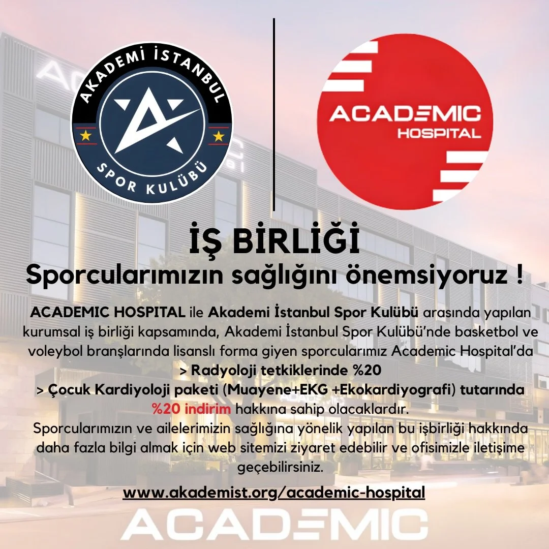 Sporcularımızın Sağlığı Emin Ellerde !

ACADEMIC HOSPITAL ile Akademi İstanbul Spor Kul&uuml;b&uuml; arasında yapılan kurumsal iş birliği kapsamında, Akademi İstanbul Spor Kul&uuml;b&uuml;&rsquo;nde basketbol ve voleybol branşlarında forma giyen spor
