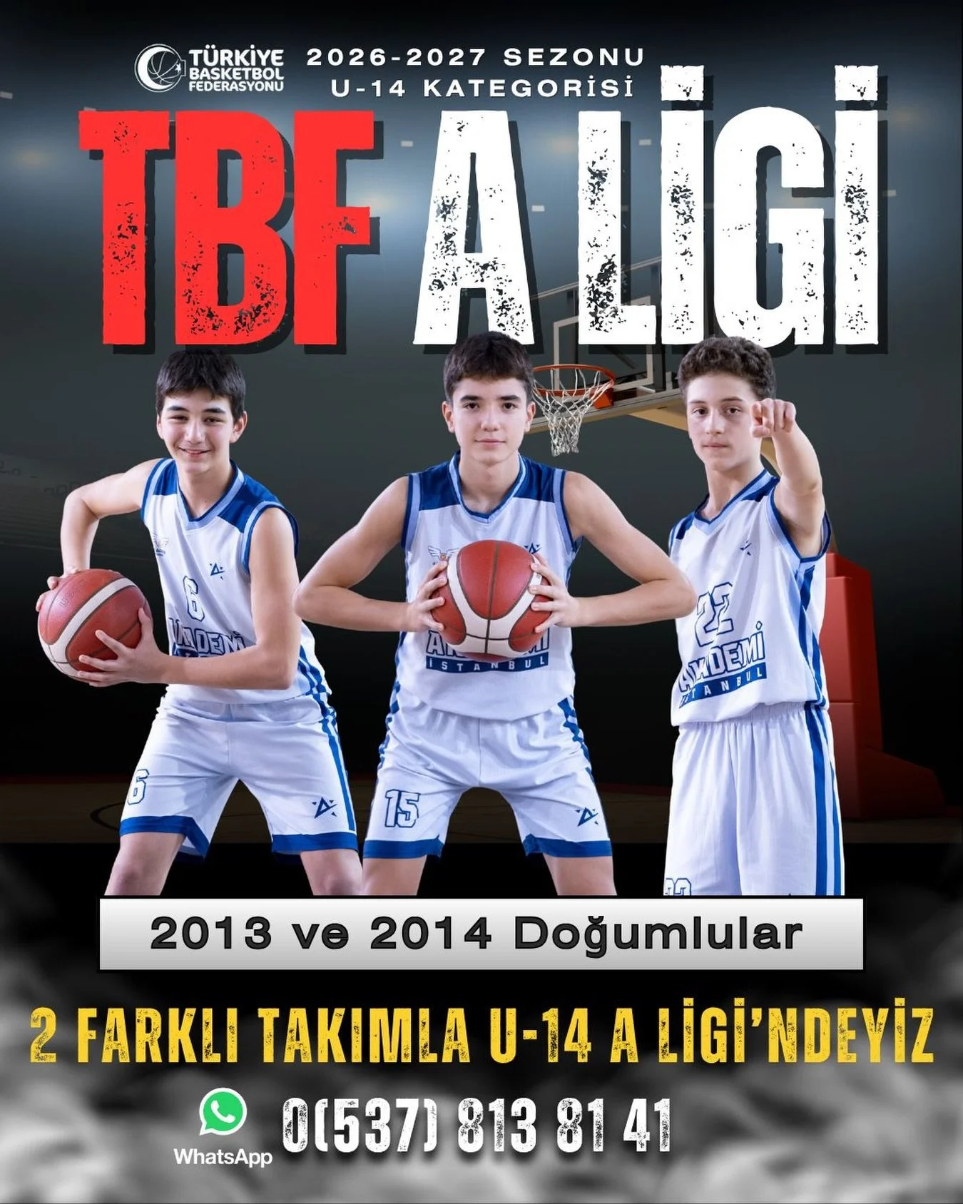 2026-2027 Sezonunda da TBF U-14 A Liginde 2 Takımla M&uuml;cadele Edeceğiz.!

Bu sezon 2 takımla yer aldığımız A Liginde 2013 doğumlu sporcularımızdan oluşan B takımımız, Avrupa Altyapı Basketbol Ligi şampiyonluğu başarısından sonra, kendilerinden 1 