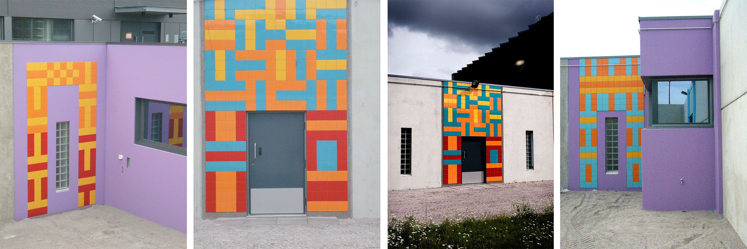 Material: Tile mosaics and painted concrete in 9 different courtyards.