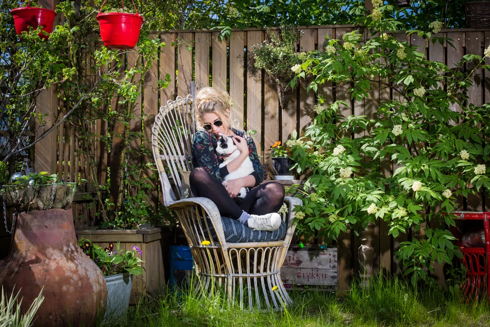 Salka Sól and her cat, Guðbergur Marías