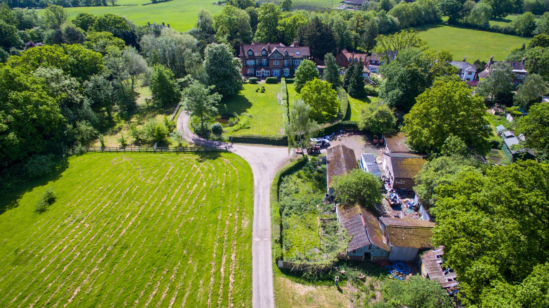 An aerial shot of the plot with East Daneby Halls in the background, facing South.