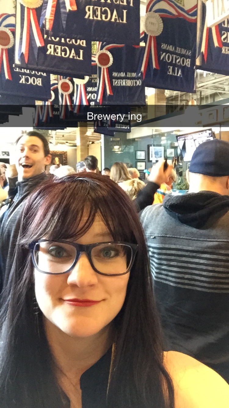  Here I am starting the brewery tour at Sam Adams and getting photobombed. 