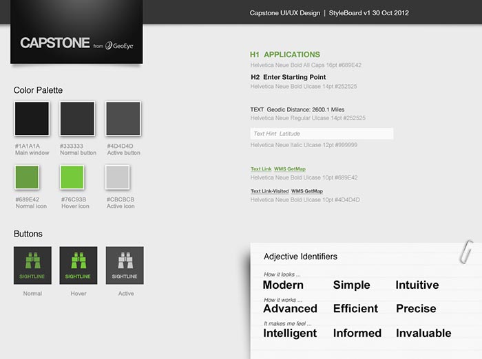 The initial "styleboard" for the new Capstone UI.