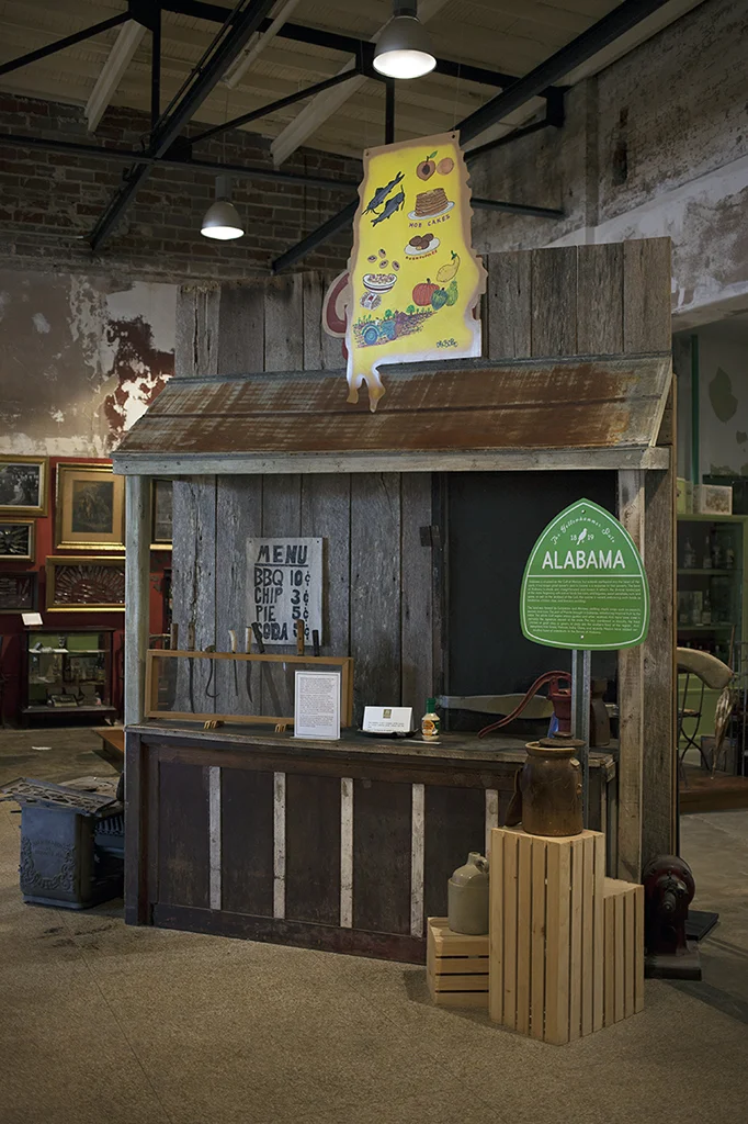 Display systems utilize common market devices such as wood crates to create a modular showcase that is simple to remodel as collections grow. 