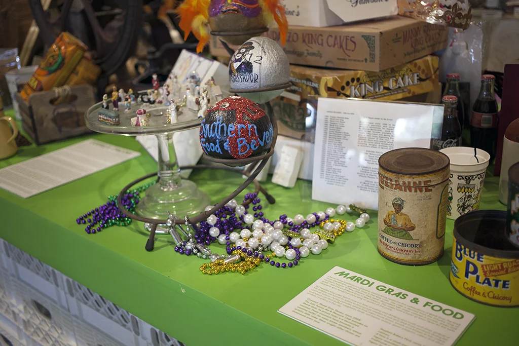 Artifacts and object labels elucidate the incredible cuisine of Louisiana, from red beans and rice to king cake, plus po boys, pralines, snow balls, hot sauce, and much, much more. 